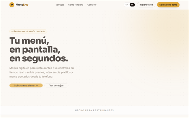 Screenshot preview of the MenuLive homepage